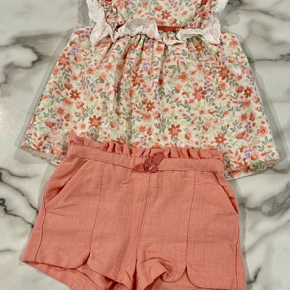 Cupcakes & Cashmere Floral Blouse and Peach Shorts